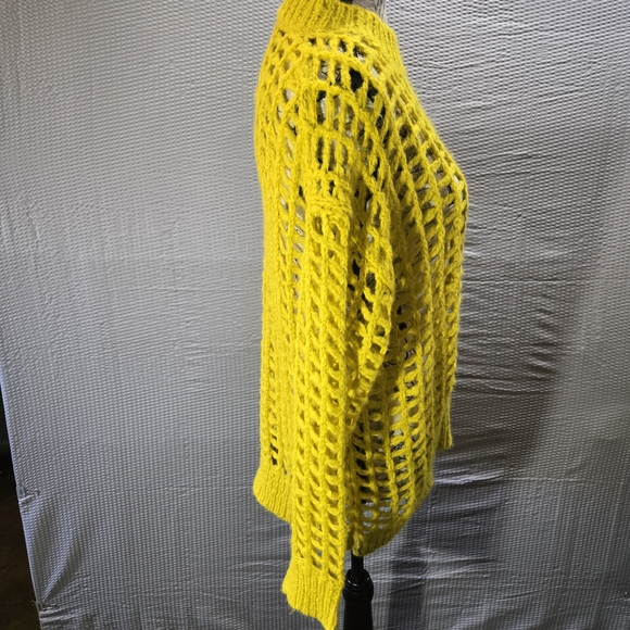 Urban Outfitters Chartreuse Oversized Open-Knit Sweater Lagenlook Boho - Picture 2 of 12